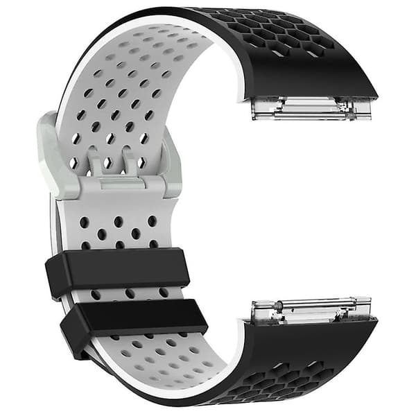For Fitbit Ionic Tofarget silikonklokkerem med spenne Black - White