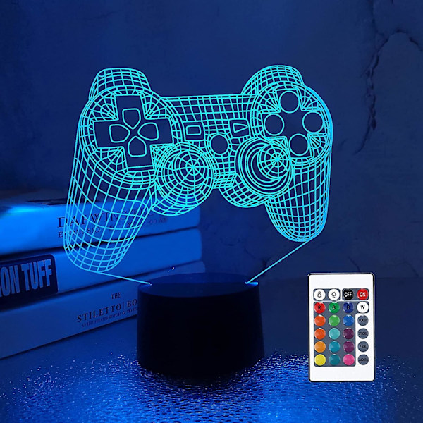 3d Gamepad-lampe Spillkonsoll Nattlys 3d Illusion-lampe for barn, 16 farger som endres med fjernkontroll, spillrom-spillergave, barneromsdekor