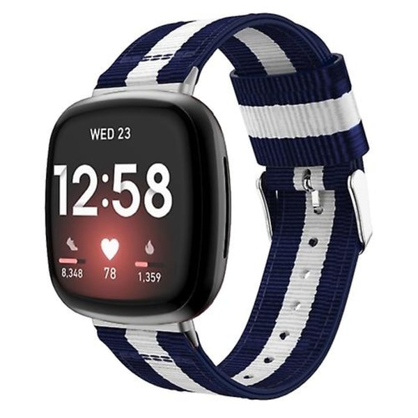 För Fitbit Versa 4 / Sense 2 Universal Stripe Nylon Watch Band Blue White Blue