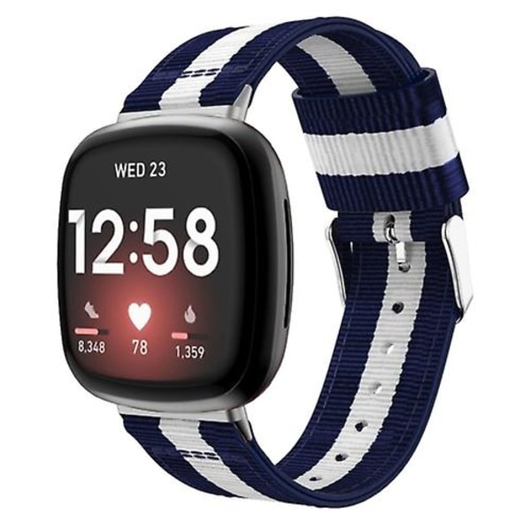 For Fitbit Versa 4 / Sense 2 Universal Stripe Nylon Watch Band Blue White Blue