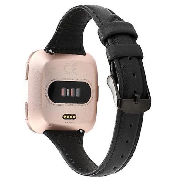 Til Fitbit Versa Crazy Horse Texture ægte læderurrem Black