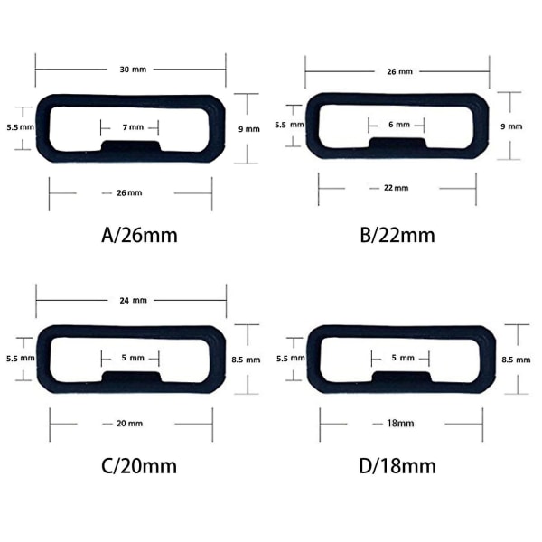 10 stk Klokkebånd Ring 18/20/22/26 mm Myk Silikon erstatning Klokkereim Spenne Loop Holder Holder For Garmin Fenix ​​6x 6s Black A