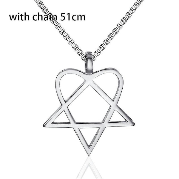 Heartagram Star Heart Him Mens Womens Stainless Steel Pendant Necklace Vintage Jewelry Style 2-chain 51cm