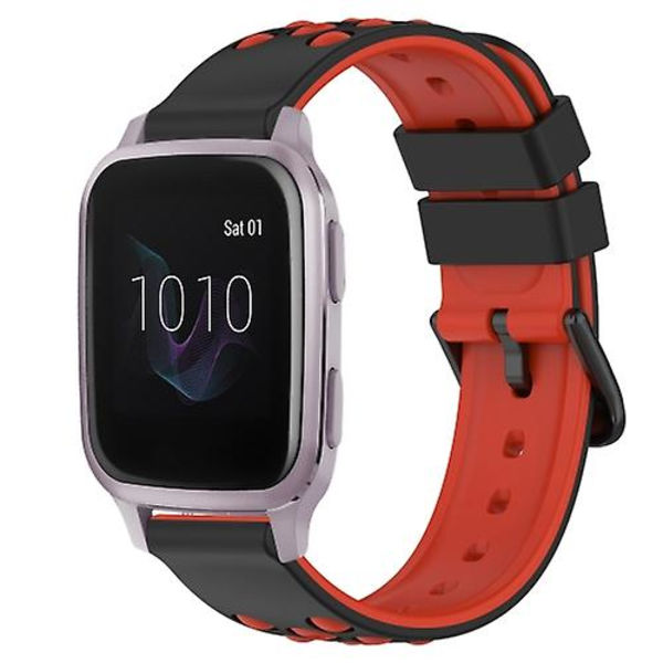 Til Garmin Venu Sq 20 mm tofarvet porøst silikone urbånd Black-Red