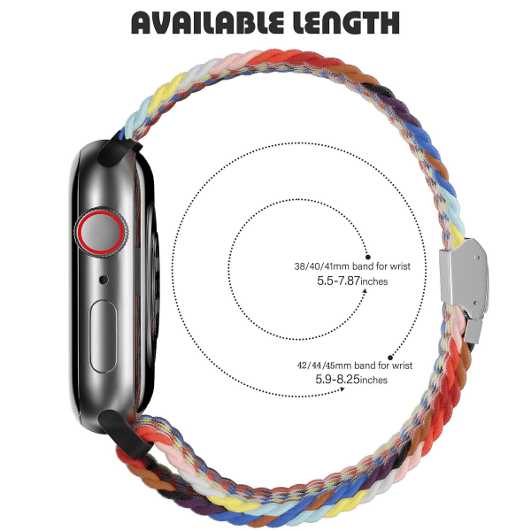 Flettet solo-løkke til Apple Watch-bånd 44 mm 40 mm 45 mm 41 mm 42 mm 38 mm urkasse+rem Nylon elastisk armbånd Iwatch Serie 3 5 6 Se 7 8 Black 44mm series 654 se