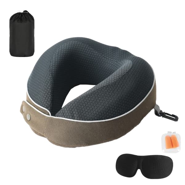 U-formad Resekudde i Memory Foam med Avtagbart örngott (brun)