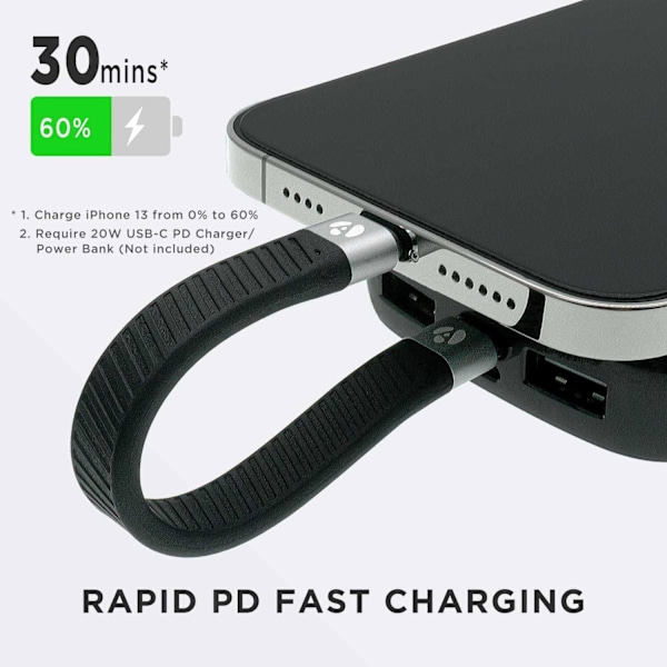 USB C - Lightning -kaapeli lyhyt 0,4 jalkaa Apple Mfi -sertifioitu