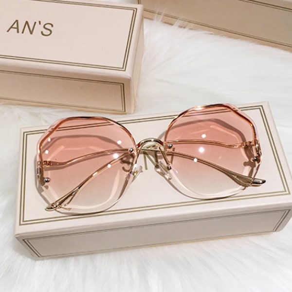 2022 Luksus Runde Gradient Solbriller Kvinder Metal Buede Templer Eyewear Ocean Indfattede Mode Solbriller Dame UV400 light pink