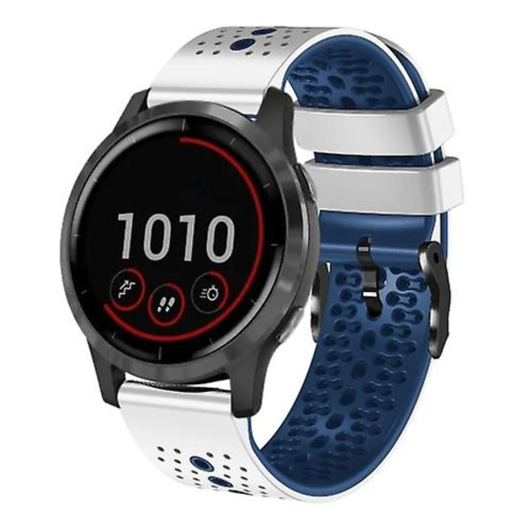 Til Garmin Vivoactive 4 22 mm perforeret tofarvet silikoneurrem White-Blue