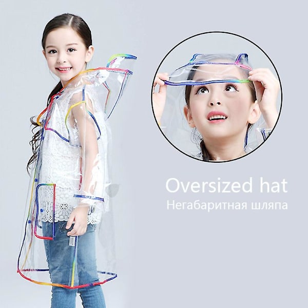 Transparent Rainbow Colorful Edge Regnkappa för barn väderbeständig poncho xl