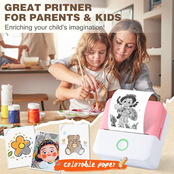 Mini Termisk Skriver Trådløs Etikettprinter med Bånd Kompatibel med iOS og Android Rosa