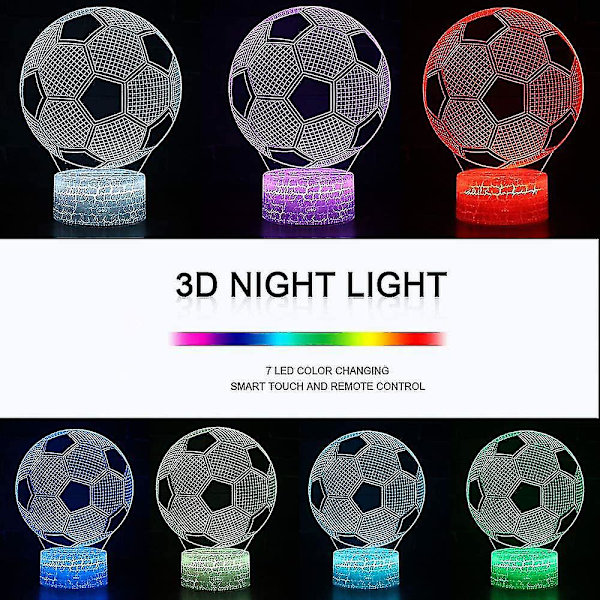 Fodbold 3D Lampe, LED Natlys Illusion Lamper 7 Farver Skiftende Touch Control USB Optisk Skrivebordslampe, Sengeborde Lamper Til Børn Jul Fødselsdag Bedste