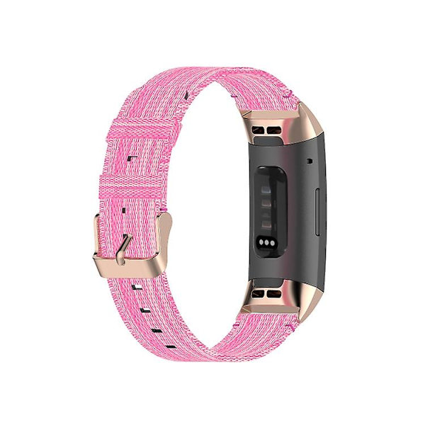 För Fitbit Charge 4 / Charge 3 Se rostfritt stålhuvud korn nylon denim ersättningsrem klockband Pink