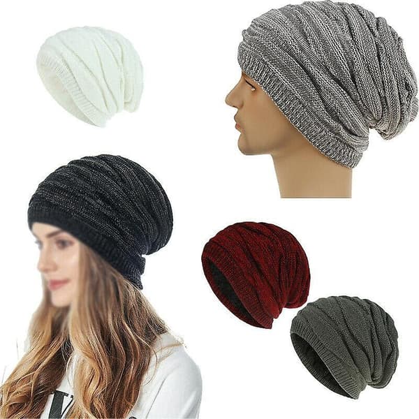 Unisex strikket lue for menn og kvinner i ull, varm utendørs vinterhodeplagg tilbehør Gray