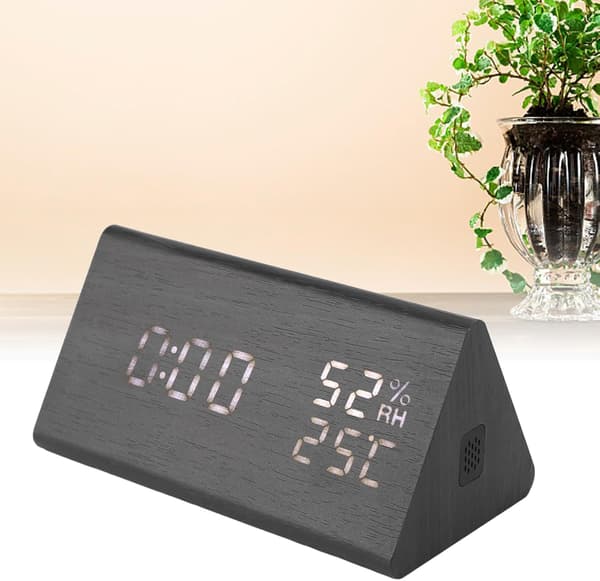 Väckarklocka Trä LED Tidsvisning Trä Digital LED-Display Temperatur Luftfuktighet