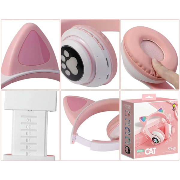 Bluetooth True Wireless Auscultadores LED Light Up Kids Bluetooth em orelha com/Microfone rosa