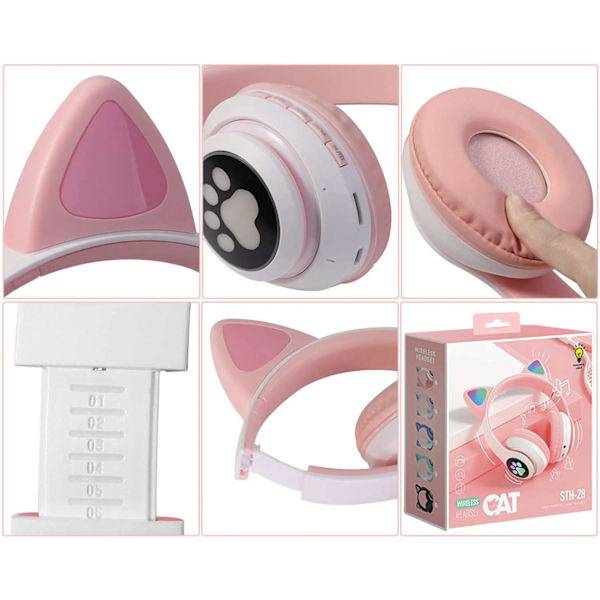 Trådløse Bluetooth-hodetelefoner med LED-lys, rosa