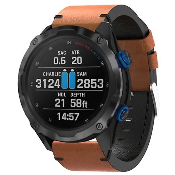 Til Garmin Descent Mk 2i 26mm Læder Sutur Stål Spænde Urbånd Brown