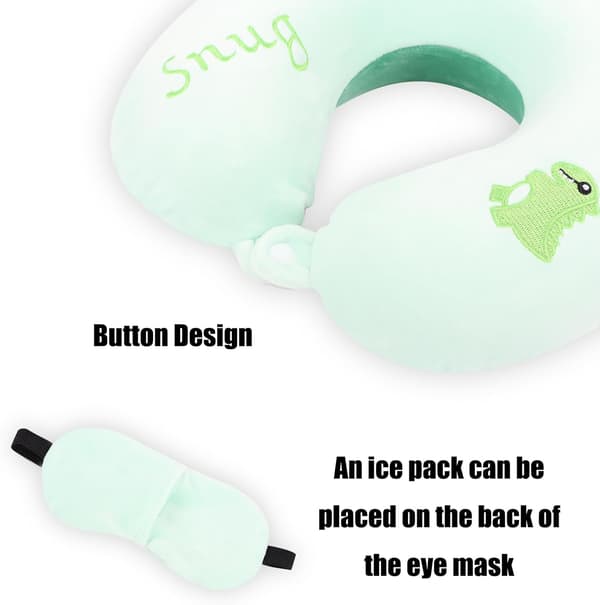 Reisepute i Memory Foam for Barn med Sovemaske (Dinosaur)