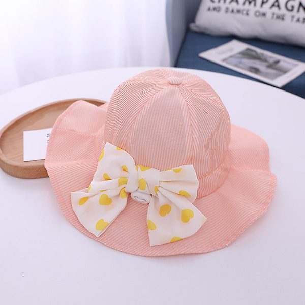 Stor rosett Baby Bucket Hat Print Randig Solhatt för flickor för pojke pink