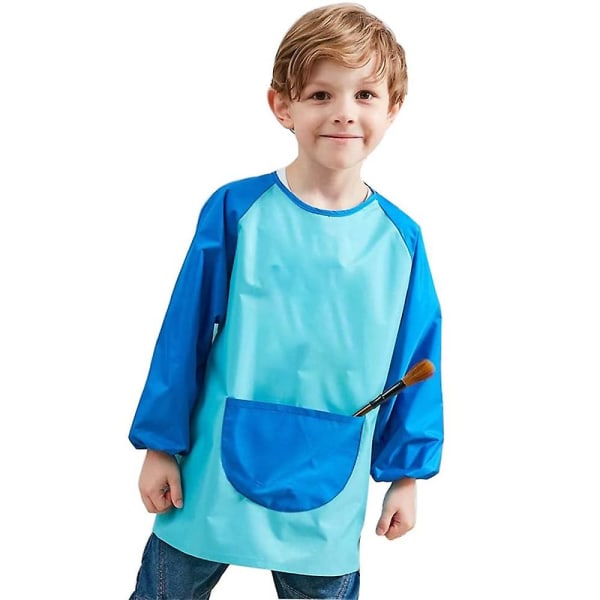 Unisex gutter, jenter Vanntett kunstsmokk Barn maleforklær med lommer Langermet og ermeløs alder 6-9 år Light blue