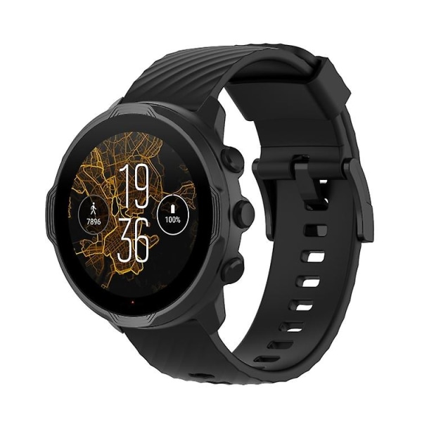 Til Suunto 7 24 mm ensfarvet silikone urrem Black