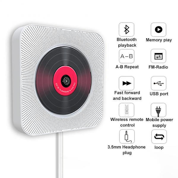 Bluetooth Cd-spelare Väggmonterbar Hem Audio Boombox Med Fjärrkontroll Hifi Högtalare Full Band Fm Radio pink