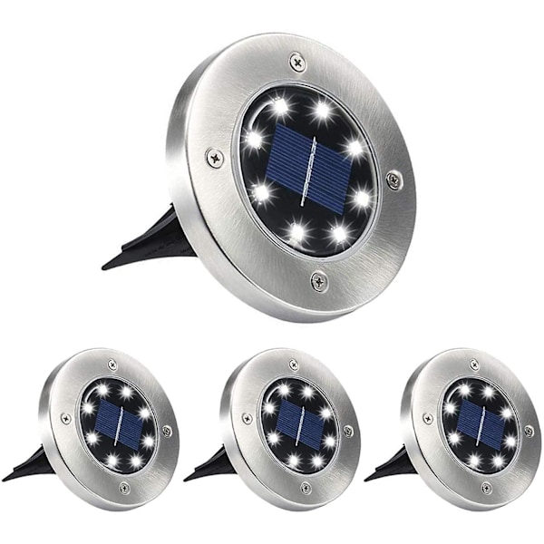 Solar Ground Lights, 8 Led Hage Lights Disk Lights In-ground Utendørs Landskap Belysning For Plen Patio Pathway Yard Deck Gangvei 4 Pack