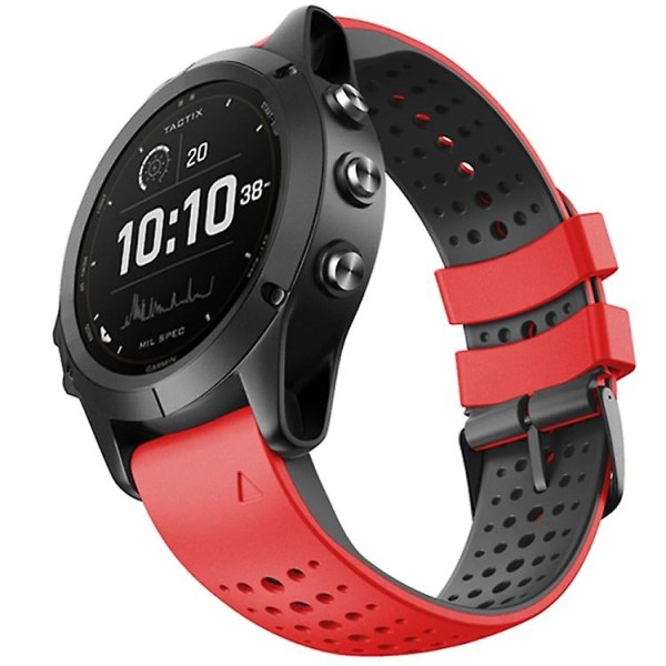 For Garmin Fenix ​​6 To-farget silikon runde hull hurtigutløser klokkebånd Red Black