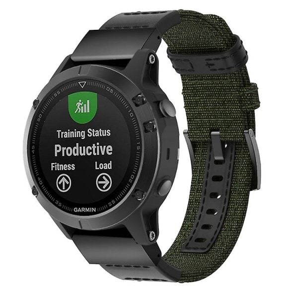 Watch av canvas och läder för Garmin Fenix5 Plus, handledsrem Storlek: 150+110 mm Army Green