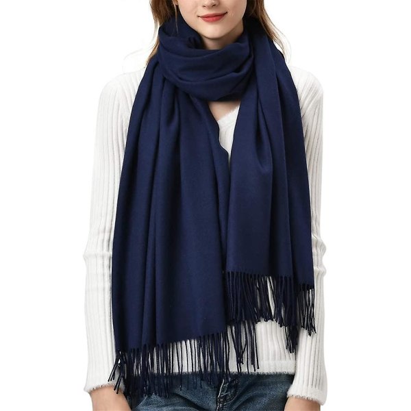 Vinterskjerf for kvinner Cashmere Feel Pashmina sjal omslag Myke, varme teppeskjerf dark blue