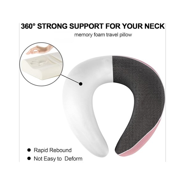 U-formad Resekudde Mjuk Memory Foam Nackkudde för Flygplan, Bil (rosa)