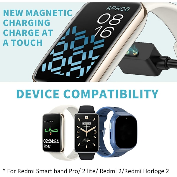 Oplader til Xiaomi Redmi Watch 3/Redmi Watch 2 Lite/Smart Band Pro/Mi Band 7 Pro Sort 2 stk.