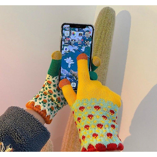 Vinterstrikkede touchscreen-handsker varme bløde til piger par Mixte
