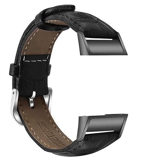 for Fitbit Charge 4 & Charge 3 lærremsrem Armbånd Erstatning armbånd [Sort]
