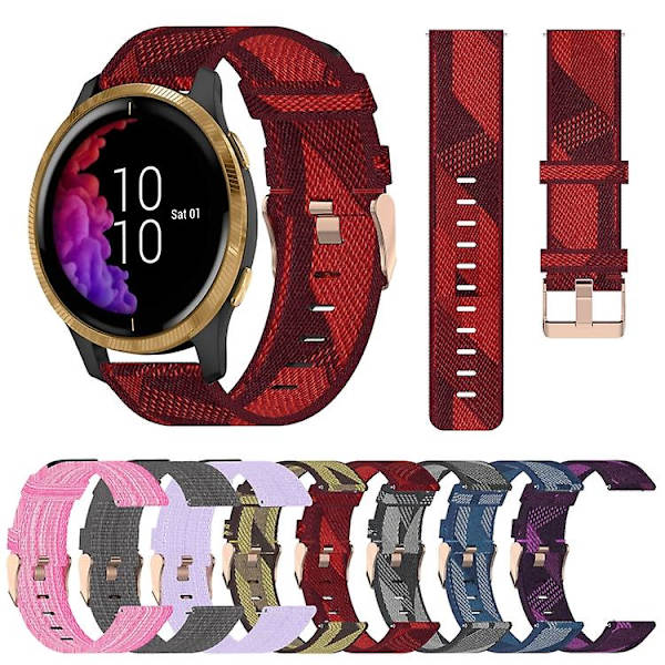 Til Garmin Venu 20 mm nylonvævet urrem Red