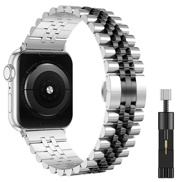 Metallrem för Apple Watch 49 mm 40 mm 41 mm 42 mm 44 mm 45 mm Lyxarmband i rostfritt stål Tillbehör för Iwatch 8 7 6 5 4 3 2 Se Silver black andtool For 38mm 40mm 41mm