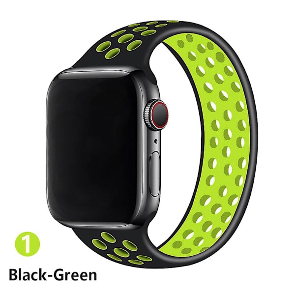 Solo Loop-rem för Apple Watch Band 44mm 40mm 38mm 42mm Andas Silikon Elastiskt bälte Armband Band Iwatch Series 3 4 5 Se 6 black green 38mm or 40mmS