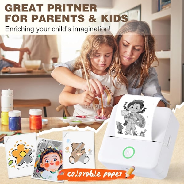 Mini Termisk Printer, Trådløs Etiketprinter med Bånd, Kompatibel med iOS og Android Hvid