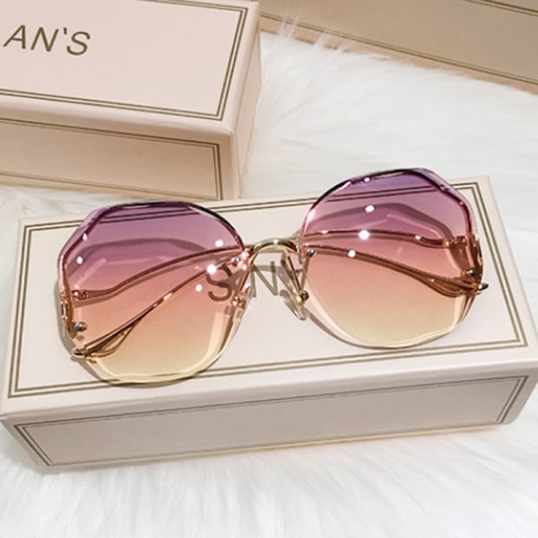 2022 Luksus Runde Gradient Solbriller Kvinder Metal Buede Templer Eyewear Ocean Indfattede Mode Solbriller Dame UV400 pink