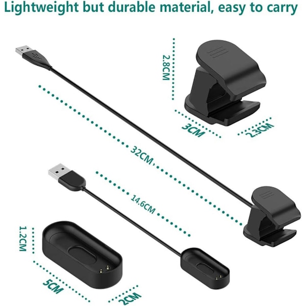 Oplader til Xiaomi Mi Band 4 opladningskabel [2 stk.], reserve avanceret USB-opladerkabel