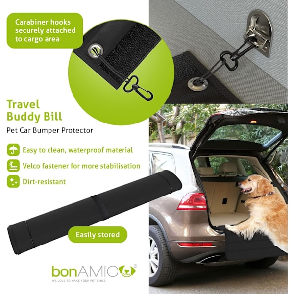 Bill Travel Buddy, Universal Bilbagage- och Stötfångarskydd för hundtransport, Repskydd med Förstärkningsplattor – Svart