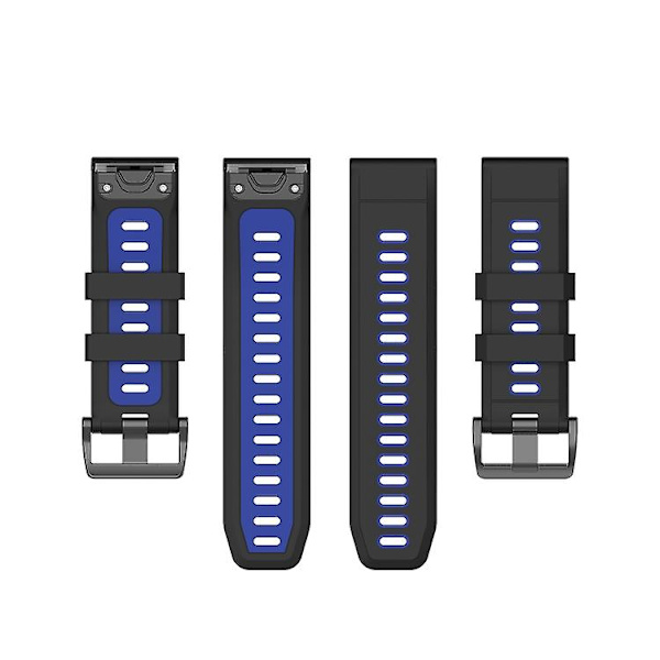 Til Garmin Fenix ​​7x 26 mm tofarvet silikone jack urbånd Black Blue