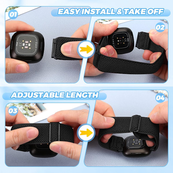 Elastiskt klockarmband för Fitbit Versa 4/Versa 3 - Justerbar nylon (2-pack)