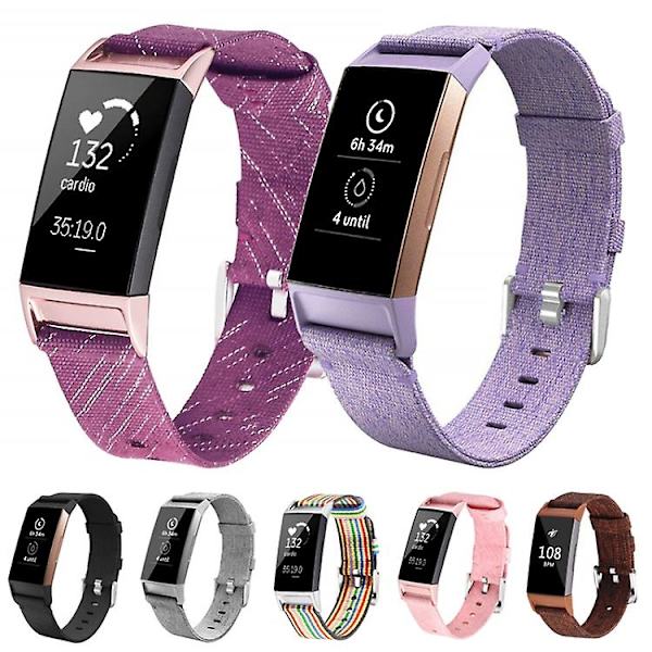 For Fitbit Charge 3 Klokke Nylon Canvas Strap Plastkobling Lengde: 21 cm Violet