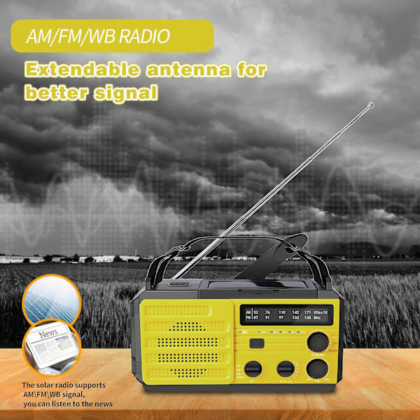 Am/ Sääradio Aurinkoradio Dynamo Radio Sos Hälytys Hätä Sääradio Käsikampi Radio Retkeilyyn Matkustamiseen Keltainen