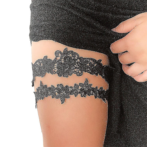 2 st Brudspets Garter Bröllopstillbehör Elastisk Benring Bröllopsgåva Black