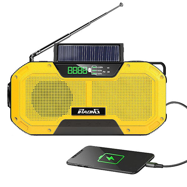 Oranssi ulkoilun hätäradio Bluetooth-kaiutin aurinkokäyttöinen käsivalaisin matkapuhelimen lataus 5000mAh suuri kapasiteetti korkea laatu