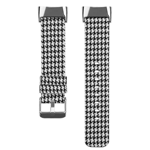 Til Fitbit Charge 5 Nylon Canvas urrem Black White Grid