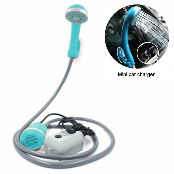 Bärbar campingdusch med vattenpump, 2200 mah USB kabel Blue